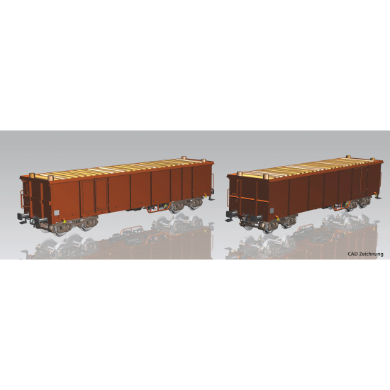 PIKO 58235 , Zestaw dwóch Wagonów towarowych typ Eaos  z ładunkiem drewnianym , H0 1:87